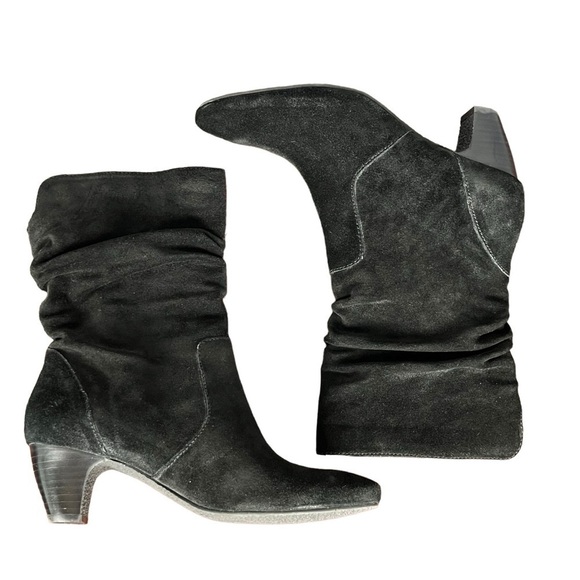 Easy Spirit Black Genuine Suede Leather Stacked Heel Slouchy Boots Sz 8.5 Wide - Picture 5 of 16